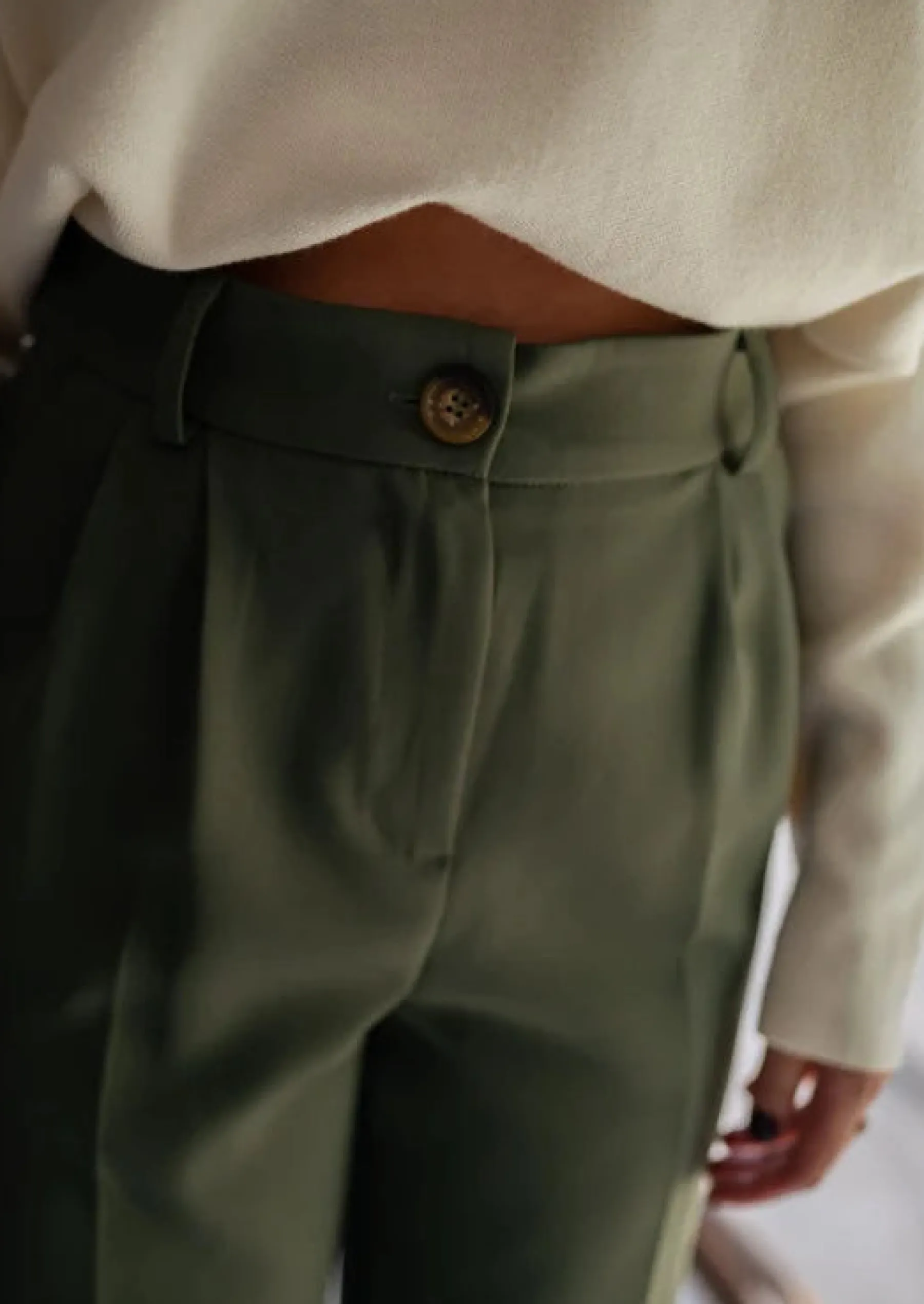 Pantalons-EASY-CLOTHES Pantalon Lowen - Kaki - Taille Haute - Made In FranceEasy Clothes Kaki