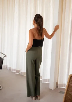 Pantalons-EASY-CLOTHES Pantalon Lowen - Kaki - Taille Haute - Made In FranceEasy Clothes Kaki