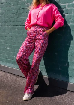 Pantalons-EASY-CLOTHES Pantalon Lupa rose à motifs | Pantalon large fluide | Prêt-à-porter en ligne | Easy Clothes Rose à motifs       