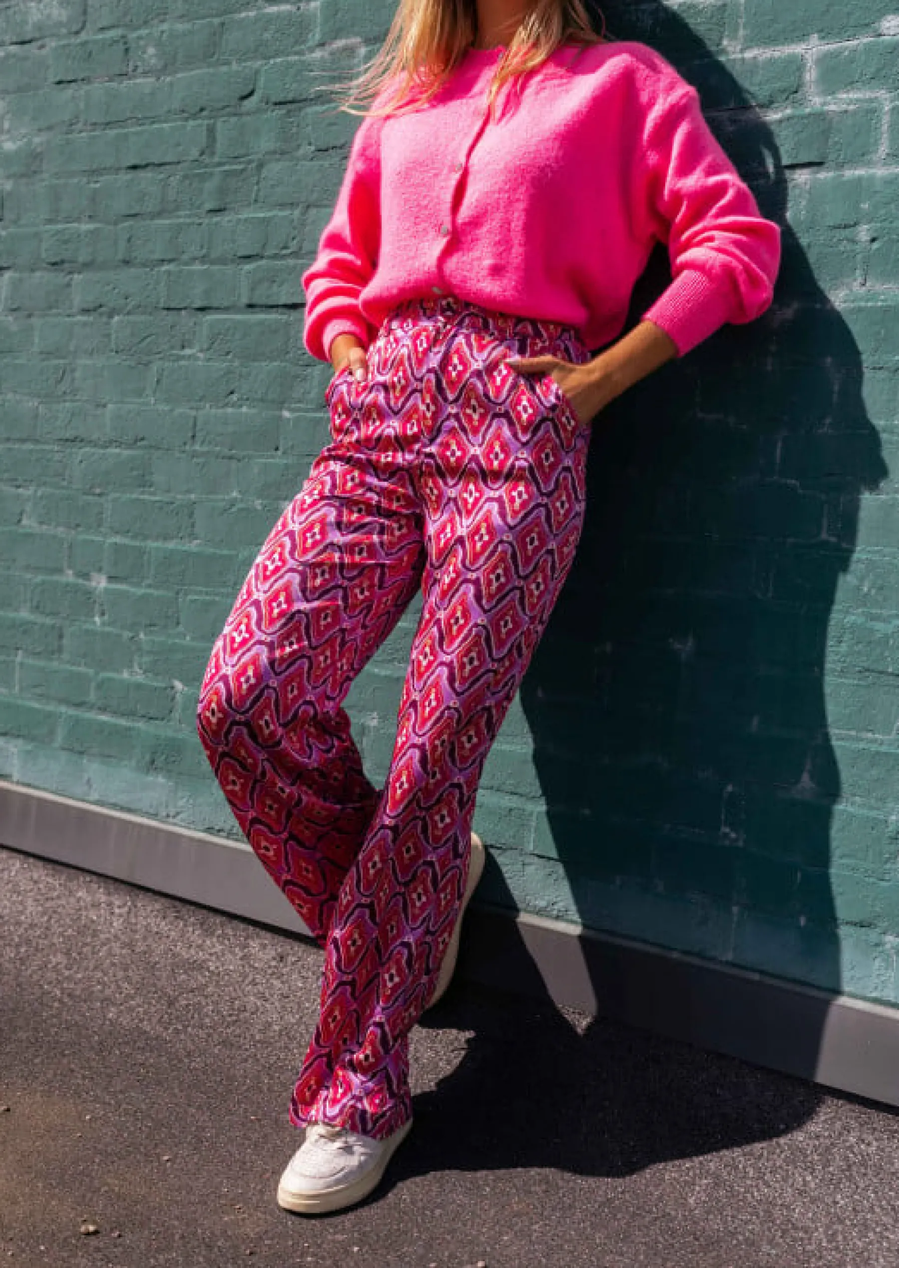Pantalons-EASY-CLOTHES Pantalon Lupa rose à motifs | Pantalon large fluide | Prêt-à-porter en ligne | Easy Clothes Rose à motifs