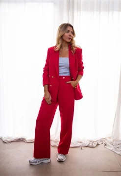 Pantalons-EASY-CLOTHES Pantalon Maona - Rouge - Ensemble TailleurEasy Clothes Rouge       