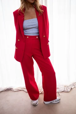 Pantalons-EASY-CLOTHES Pantalon Maona - Rouge - Ensemble TailleurEasy Clothes Rouge       