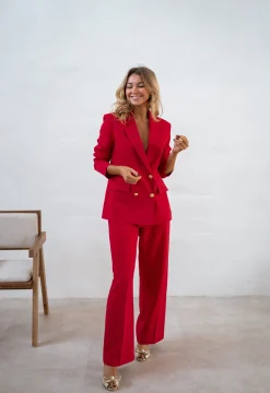 Pantalons-EASY-CLOTHES Pantalon Maona - Rouge - Ensemble TailleurEasy Clothes Rouge       