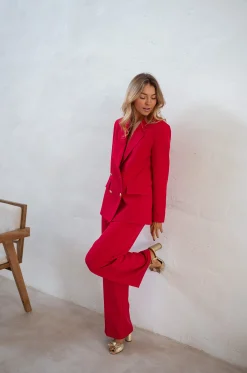 Pantalons-EASY-CLOTHES Pantalon Maona - Rouge - Ensemble TailleurEasy Clothes Rouge       