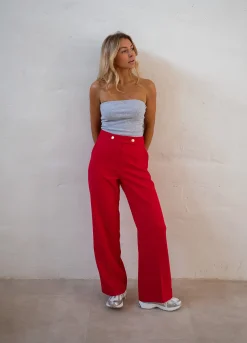 Pantalons-EASY-CLOTHES Pantalon Maona - Rouge - Ensemble TailleurEasy Clothes Rouge       