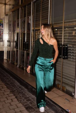 Pantalons-EASY-CLOTHES Pantalon Marcel - vert en satinEasy Clothes Vert en satin       