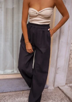 Pantalons-EASY-CLOTHES Pantalon Noir - Tim - En Lin - Long & Fluide - Vêtements FemmeEasy Clothes Noir       