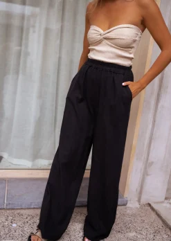 Pantalons-EASY-CLOTHES Pantalon Noir - Tim - En Lin - Long & Fluide - Vêtements FemmeEasy Clothes Noir       