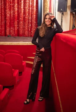 Pantalons-EASY-CLOTHES Pantalon Otta à sequins - ChocolatEasy Clothes Chocolat       