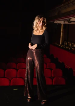 Pantalons-EASY-CLOTHES Pantalon Otta à sequins - ChocolatEasy Clothes Chocolat       