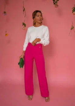 Pantalons-EASY-CLOTHES Pantalon Rose Élégant | Soléa | Vêtements FemmeEasy Clothes Rose       