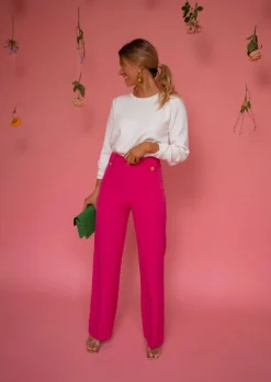 Pantalons-EASY-CLOTHES Pantalon Rose Élégant | Soléa | Vêtements FemmeEasy Clothes Rose       