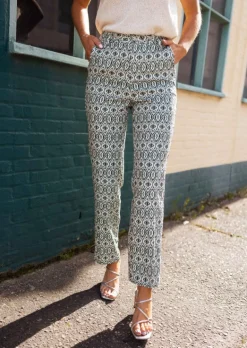 Pantalons-EASY-CLOTHES Pantalon Sanah vert à motifs | Pantalon droit coloré | Prêt-à-porter en ligne | Easy Clothes Vert à motifs       