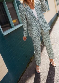 Pantalons-EASY-CLOTHES Pantalon Sanah vert à motifs | Pantalon droit coloré | Prêt-à-porter en ligne | Easy Clothes Vert à motifs       