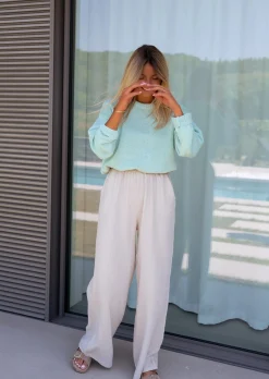 Pantalons-EASY-CLOTHES Pantalon Shiva beige en gaze de coton | Pantalon ample en coton | Prêt-à-porter en ligne | Easy Clothes Beige en gaze de coton       