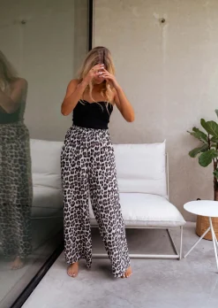 Pantalons-EASY-CLOTHES Pantalon Shiva léopard en gaze de coton | Pantalon fluide à motifs | Prêt-à-porter en ligne | Easy Clothes Léopard en gaze de coton       