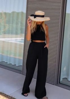 Pantalons-EASY-CLOTHES Pantalon Shiva noir en gaze de coton | Pantalon ample de coton | Prêt-à-porter en ligne | Easy Clothes Noir en gaze de coton