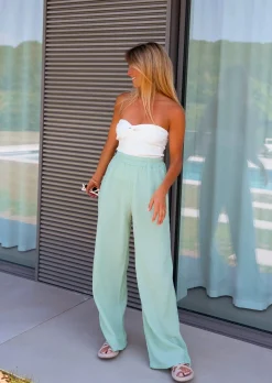 Pantalons-EASY-CLOTHES Pantalon Shiva vert d’eau en gaze de coton | Pantalon ample de coton | Prêt-à-porter en ligne | Easy Clothes Vert d’eau en gaze de coton