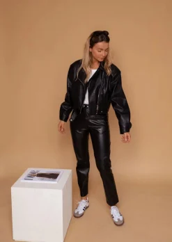 Pantalons-EASY-CLOTHES Pantalon Simili Cuir Noir | Berny | Vêtements | Easy Clothes Noir