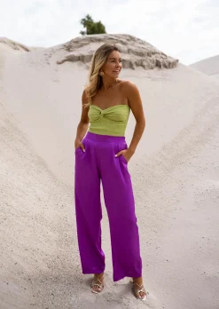 Pantalons-EASY-CLOTHES Pantalon Thaly Violet - Fluide & Léger - Avec PochesEasy Clothes Violet
