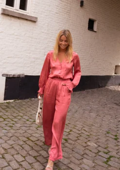 Pantalons-EASY-CLOTHES Pantalon Tristan - Vieux Rose - Fluide - Effet SoieEasy Clothes Vieux rose       