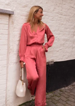 Pantalons-EASY-CLOTHES Pantalon Tristan - Vieux Rose - Fluide - Effet SoieEasy Clothes Vieux rose       
