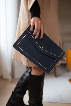 Sacs & Pochettes-EASY-CLOTHES Pochette Jiani - marine/grise en cuirEasy Clothes Marine/grise en cuir       