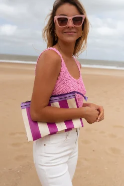 Sacs & Pochettes-EASY-CLOTHES Pochette Taylor à lignes rose | Pochette lignée | Prêt-à-porter en ligne | Easy Clothes Rose       