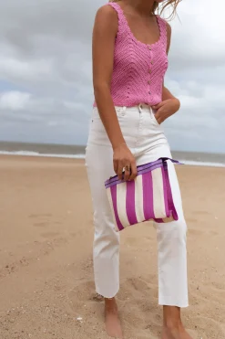 Sacs & Pochettes-EASY-CLOTHES Pochette Taylor à lignes rose | Pochette lignée | Prêt-à-porter en ligne | Easy Clothes Rose       