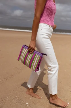 Sacs & Pochettes-EASY-CLOTHES Pochette Taylor à lignes verte | Pochette lignée | Prêt-à-porter en ligne | Easy Clothes Verte       
