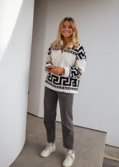Pulls & Gilets-EASY-CLOTHES Polar Gine - écru à motifs noirEasy Clothes Écru à motifs noir