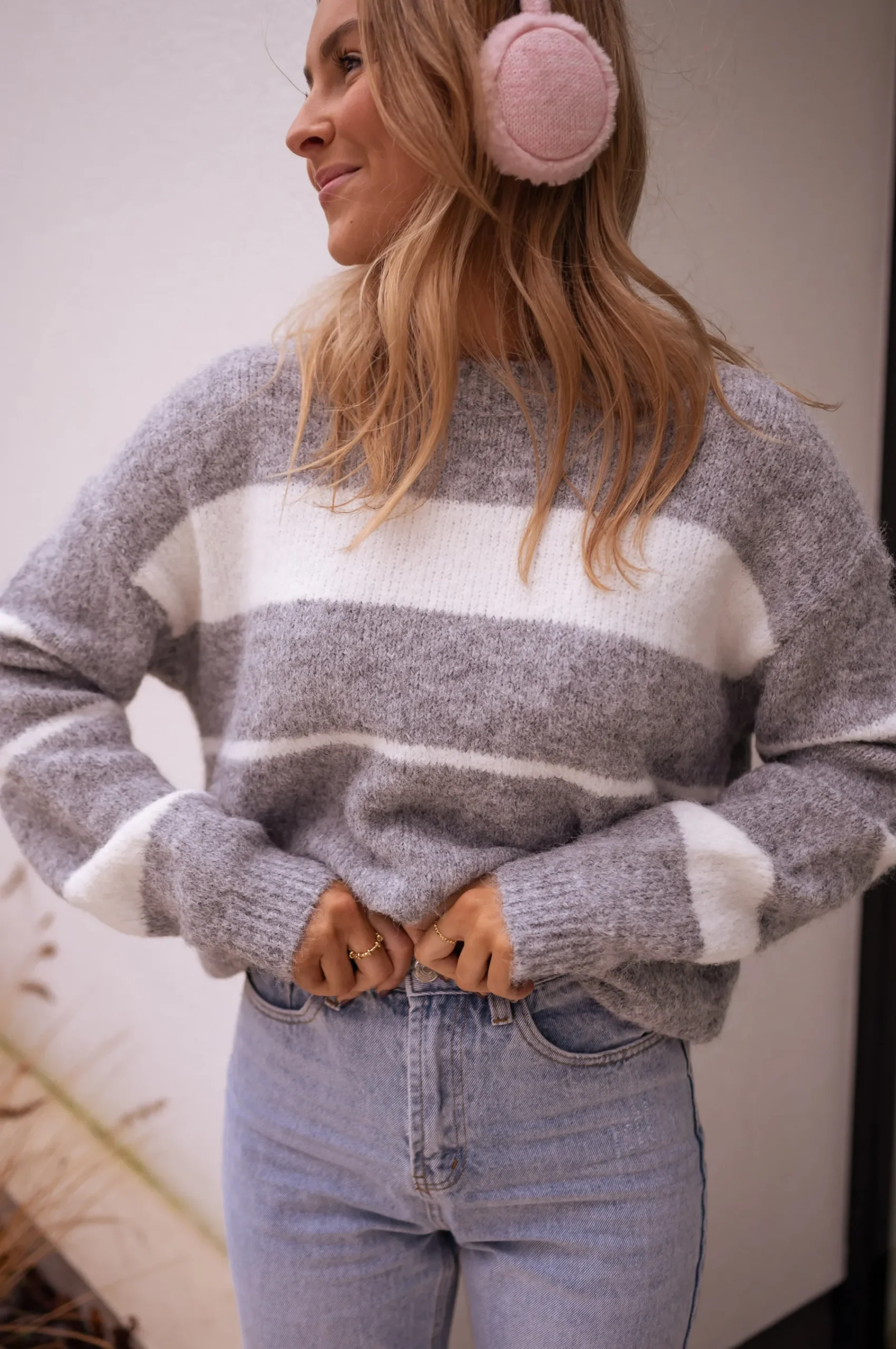 Pulls & Gilets-EASY-CLOTHES Pull - Joe - gris à lignesEasy Clothes Gris à lignes écrues