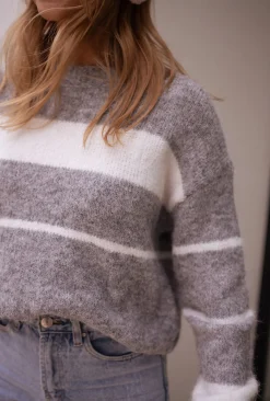 Pulls & Gilets-EASY-CLOTHES Pull - Joe - gris à lignesEasy Clothes Gris à lignes écrues