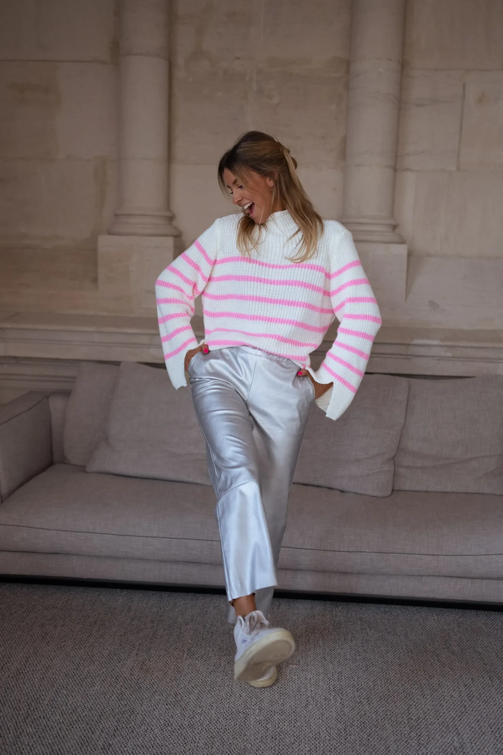 Pulls & Gilets-EASY-CLOTHES Pull Abba - écru et roseEasy Clothes Écru et rose