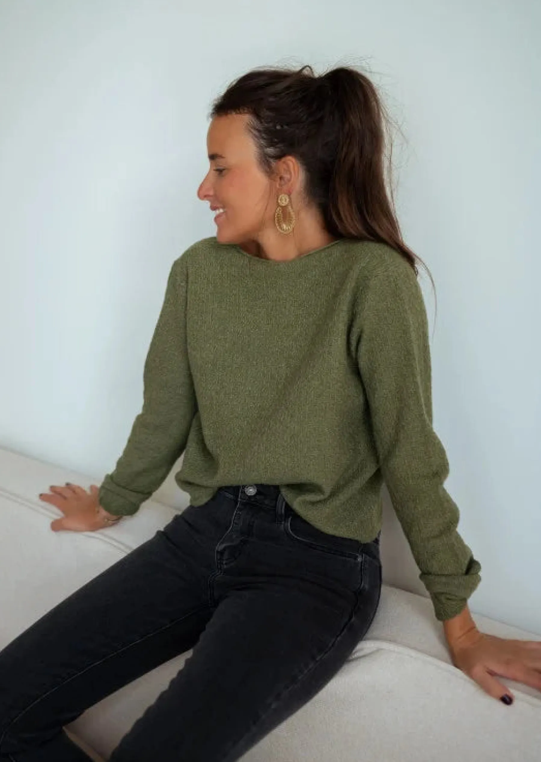 Pulls & Gilets-EASY-CLOTHES Pull Alma - Kaki - Doux - Vêtements Tendances FemmeEasy Clothes Kaki
