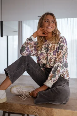 Pulls & Gilets-EASY-CLOTHES Pull Anna - mauve à fleursEasy Clothes Mauve à fleurs       