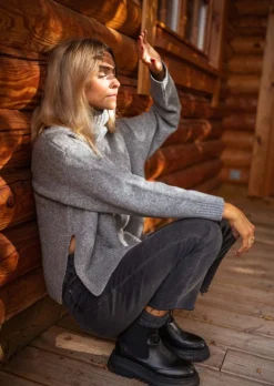 Pulls & Gilets-EASY-CLOTHES Pull Aubin - Gris - Col Montant - DouxEasy Clothes Gris       