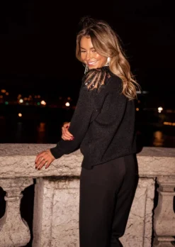 Pulls & Gilets-EASY-CLOTHES Pull Ayem - Noir - PaillettesEasy Clothes Noir à paillettes       