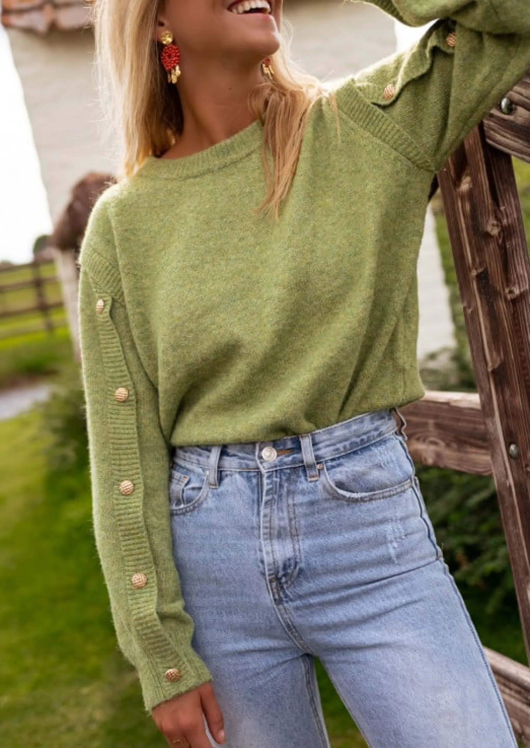 Pulls & Gilets-EASY-CLOTHES Pull Carla - Couleur Olive - Loose - Taille UniqueEasy Clothes Olive