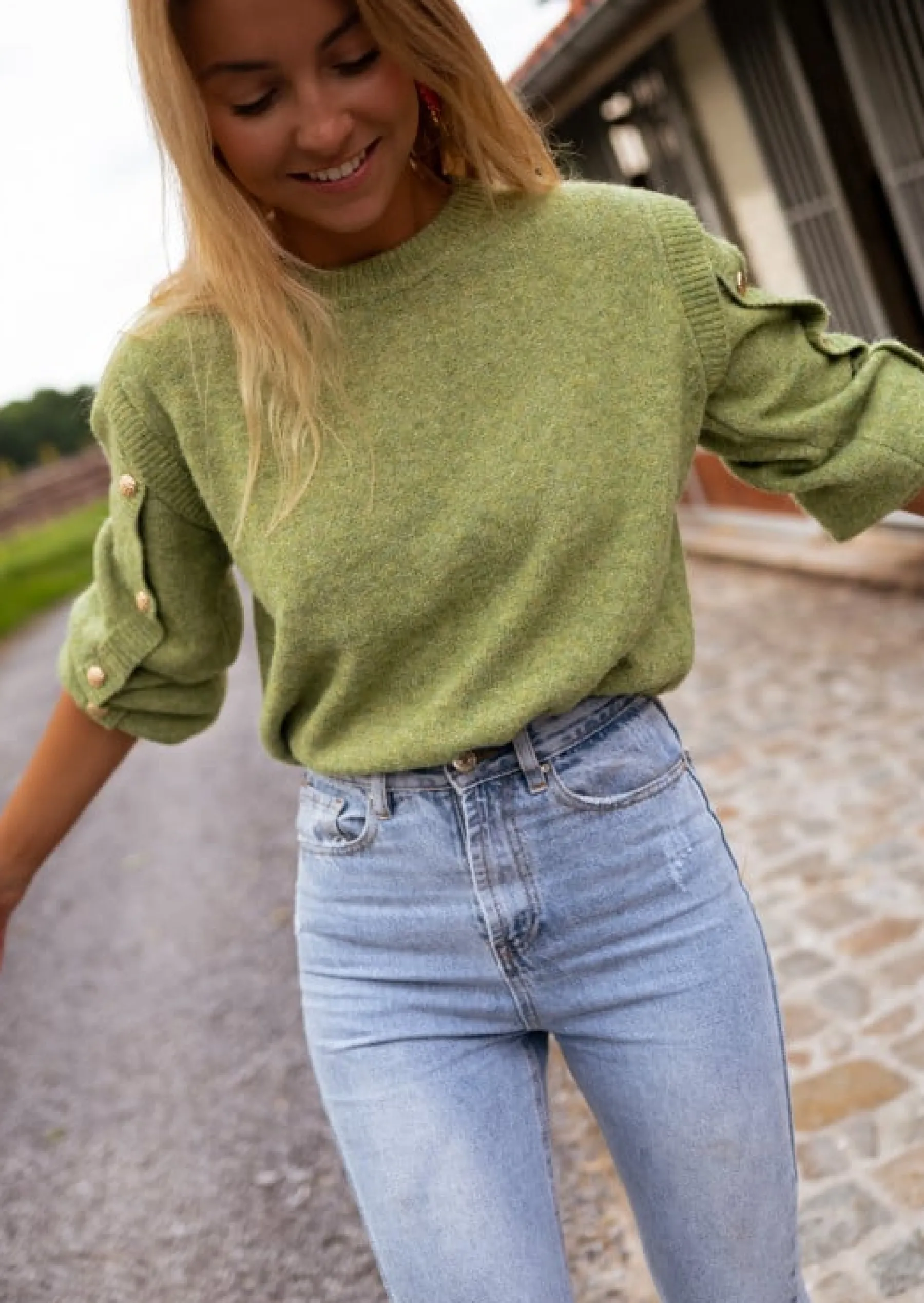 Pulls & Gilets-EASY-CLOTHES Pull Carla - Couleur Olive - Loose - Taille UniqueEasy Clothes Olive
