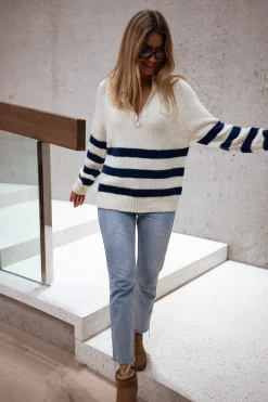 Pulls & Gilets-EASY-CLOTHES Pull Clara - Ecru et bleu - A lignesEasy Clothes Écru et bleu à lignes       