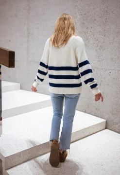 Pulls & Gilets-EASY-CLOTHES Pull Clara - Ecru et bleu - A lignesEasy Clothes Écru et bleu à lignes       