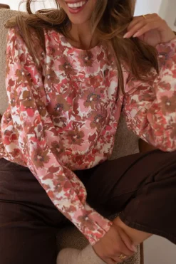 Pulls & Gilets-EASY-CLOTHES Pull Erica - rose à fleursEasy Clothes Rose à fleurs
