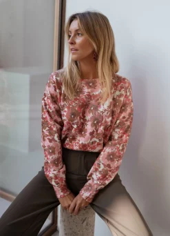 Pulls & Gilets-EASY-CLOTHES Pull Erica - rose à fleursEasy Clothes Rose à fleurs