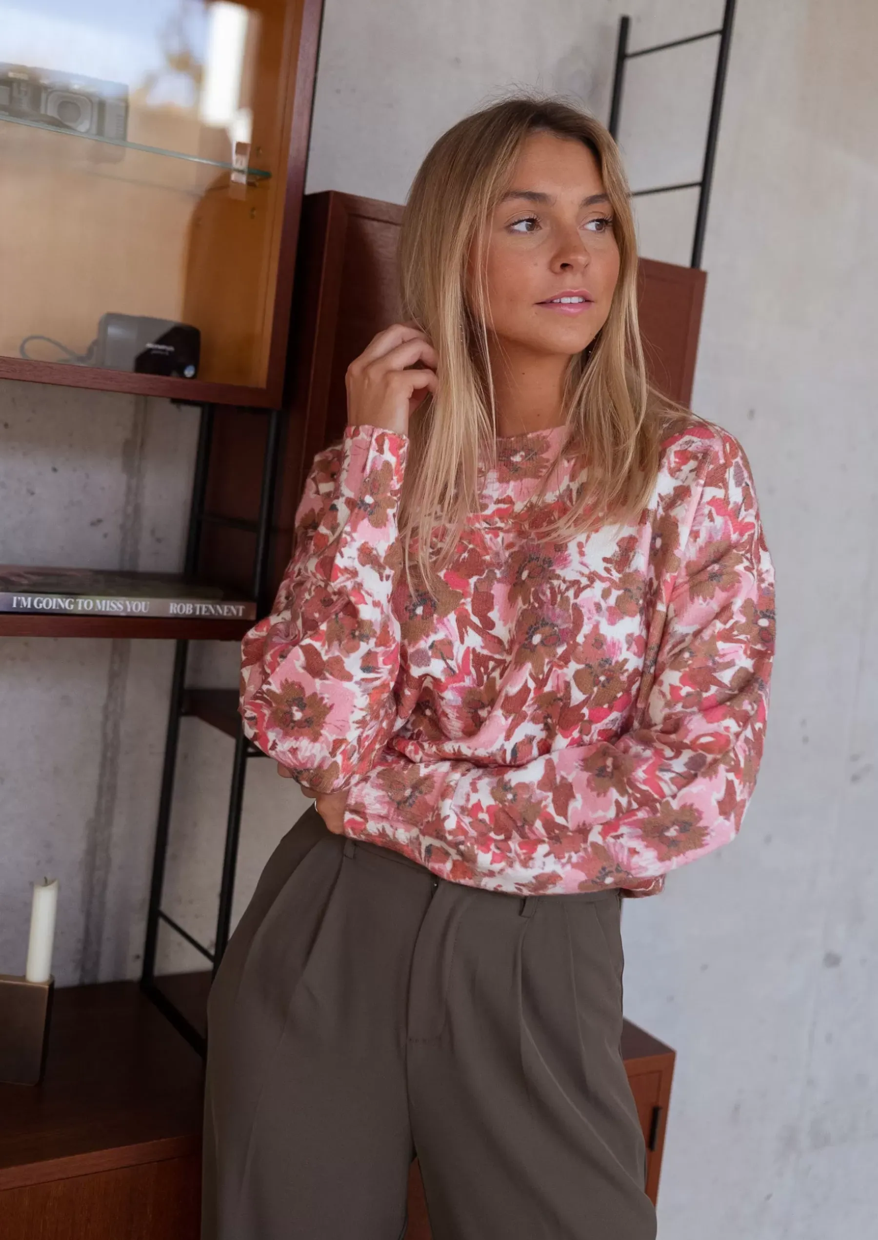 Pulls & Gilets-EASY-CLOTHES Pull Erica - rose à fleursEasy Clothes Rose à fleurs