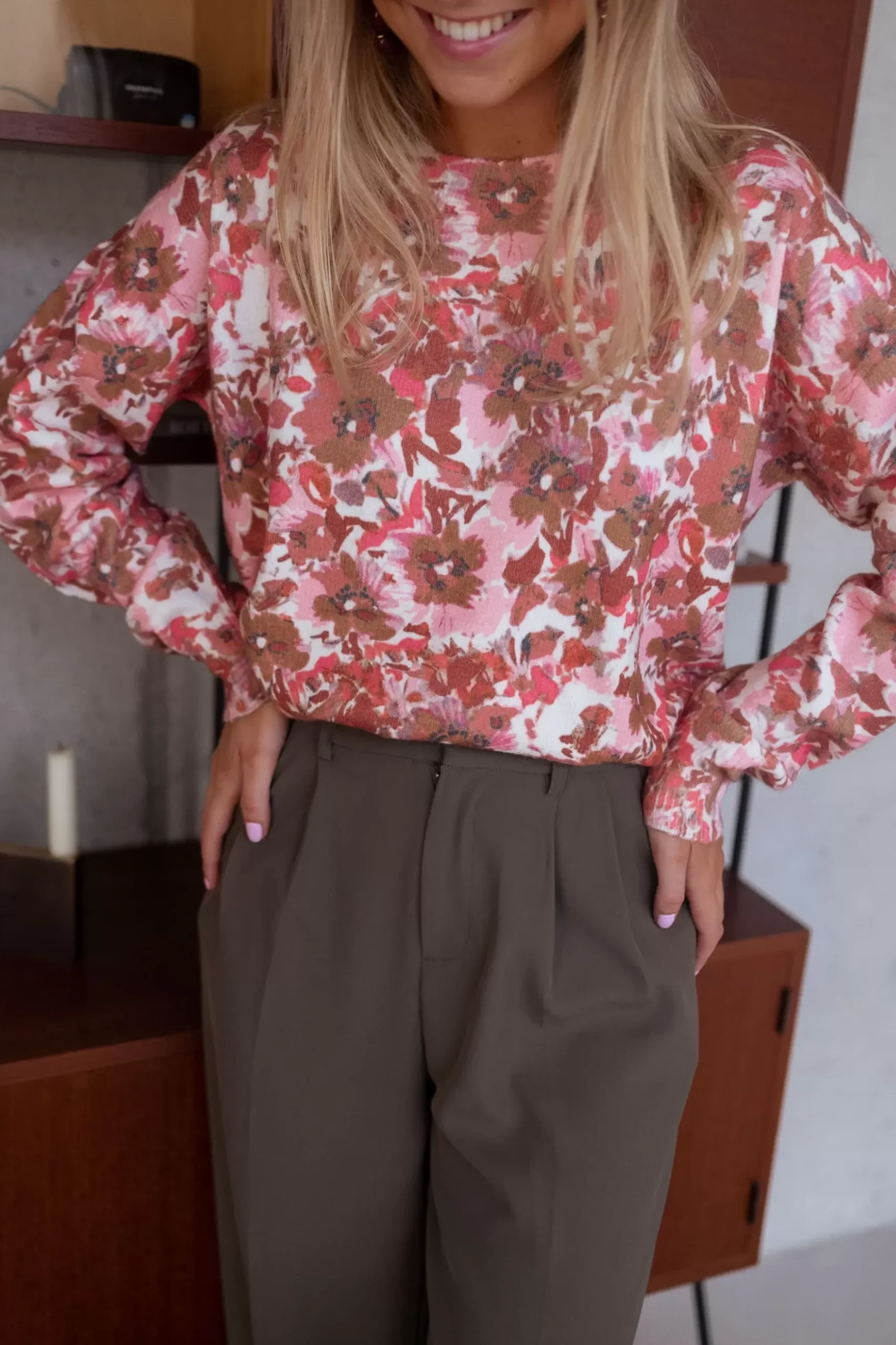 Pulls & Gilets-EASY-CLOTHES Pull Erica - rose à fleursEasy Clothes Rose à fleurs