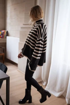 Pulls & Gilets-EASY-CLOTHES Pull Genna à lignes - noir et écruEasy Clothes Noir et écru