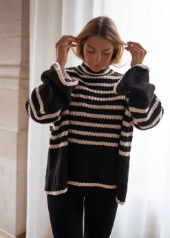 Pulls & Gilets-EASY-CLOTHES Pull Genna à lignes - noir et écruEasy Clothes Noir et écru