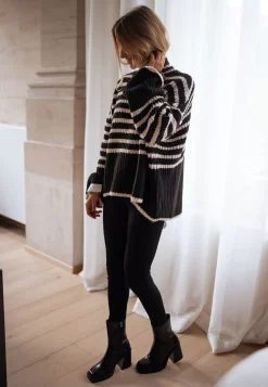 Pulls & Gilets-EASY-CLOTHES Pull Genna à lignes - noir et écruEasy Clothes Noir et écru