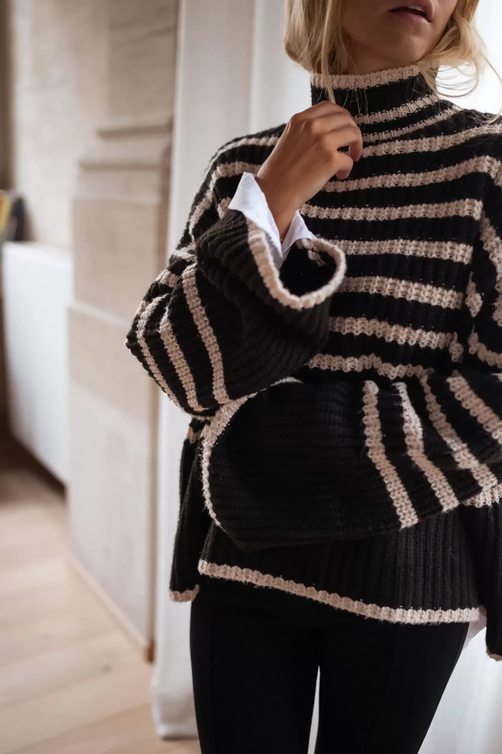 Pulls & Gilets-EASY-CLOTHES Pull Genna à lignes - noir et écruEasy Clothes Noir et écru